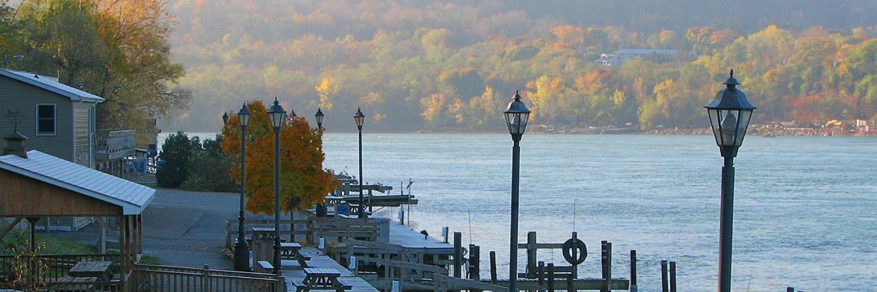 Niagara River with autumn trees in Lewiston, NY