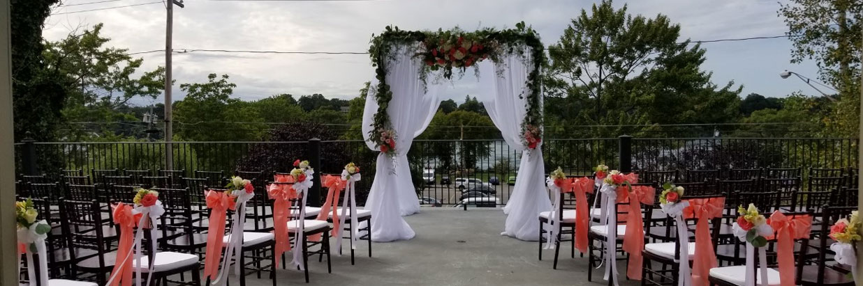 wedding arch and seats on the balcony